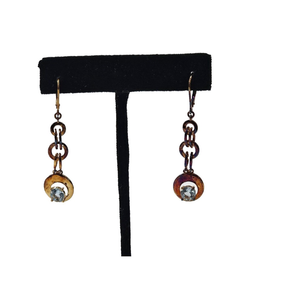 Technibond .925 Sterling Silver Cubic Zirconia Dangle Earrings Jewelry‎ Gift EUC